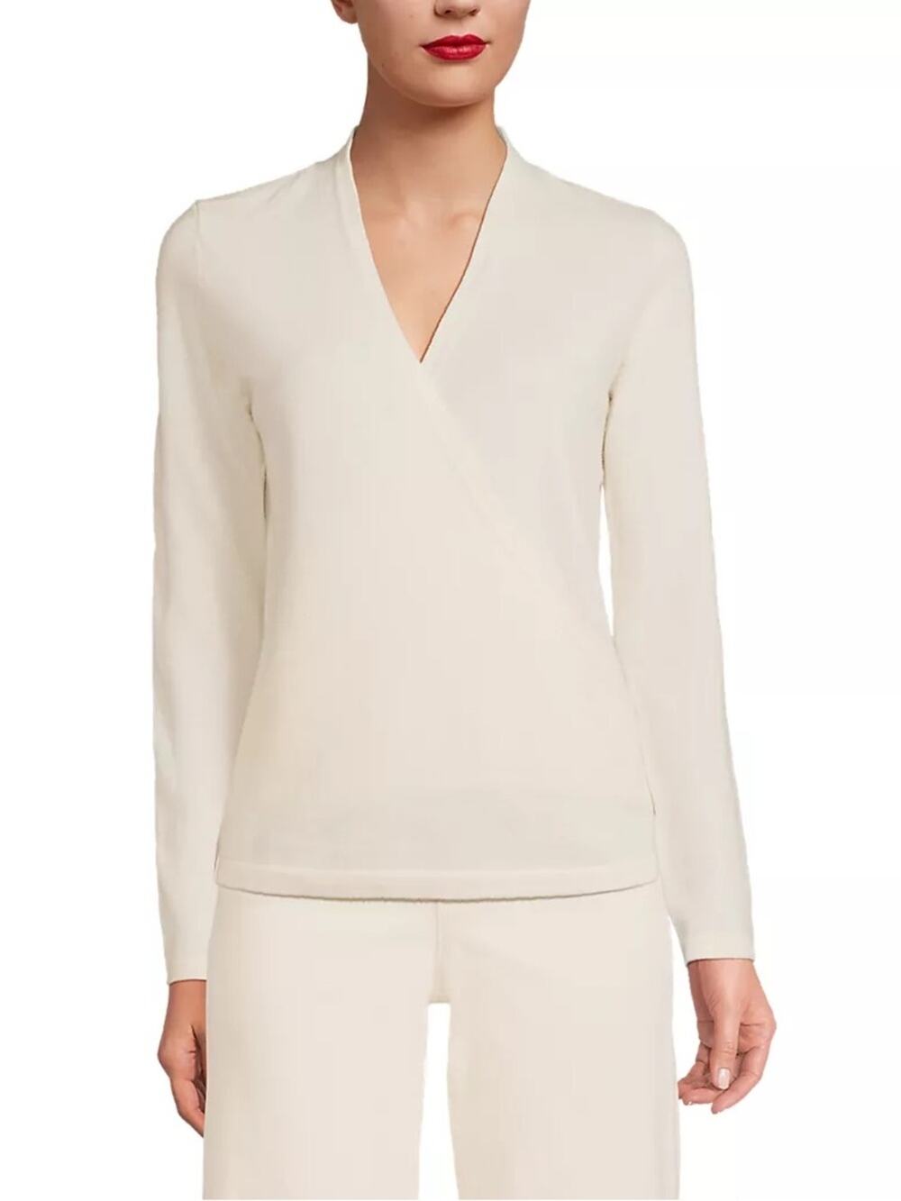 NWT Lands End Cashmere Long Sleeve Wrap Sweater Fresh Ivory Size Large MSRP $250